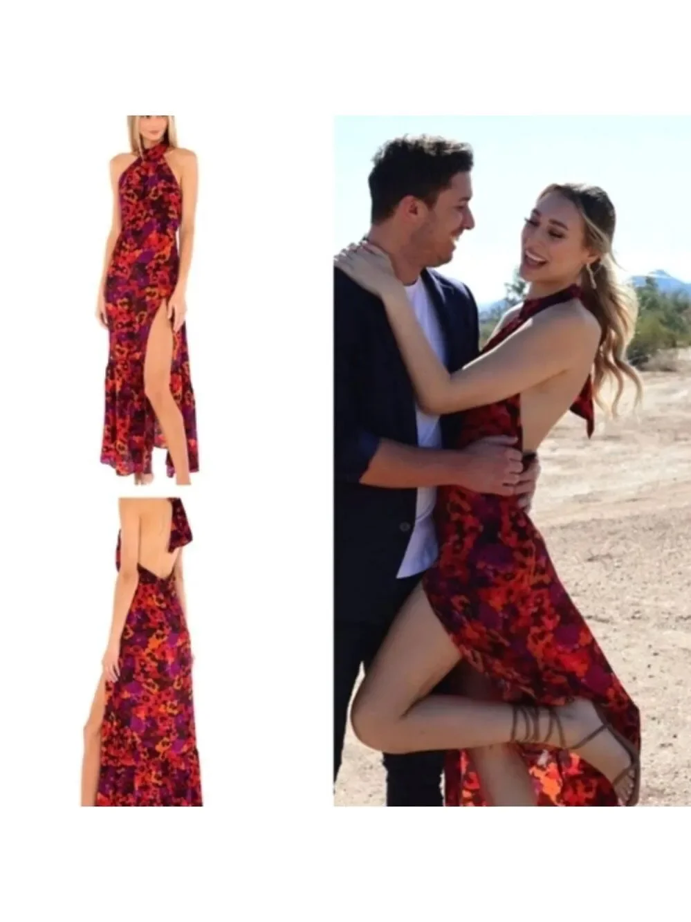 SAYLOR Audie Dress Sz M Red Black Pink Floral Midi - Picture 3 of 9